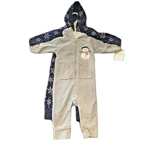 3-6 Months Hudson Baby 2 Hooded Fleece Jumpsuits New